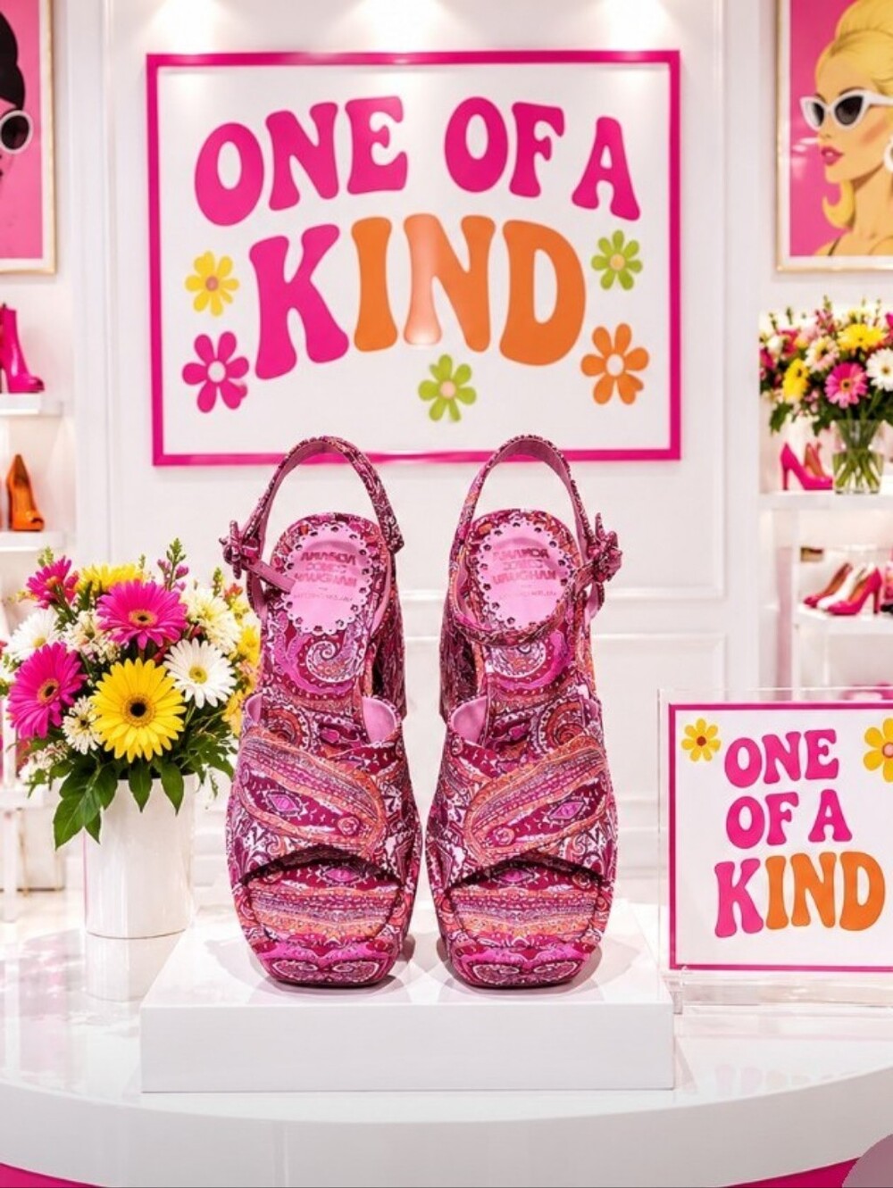 ANTONIO MELANI Pink Paisley Platform Slingback Heels